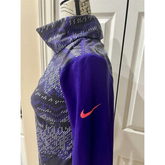 NIKE PRO DRIFIT SHIRT HYPERWARM TURTLENECK PURPLE BLACK GRID SZ M ATHLETIC CORE - Picture 9 of 11